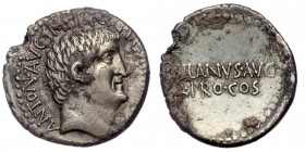 Marc Antony, as Imperator and Triumvir (43-31 BC). AR denarius (Silver, 3,81g, 19mm) Mint moving with Antony in Greece (Athens?), 33-32 BC,
Obv: ANTO...