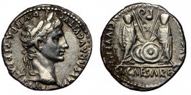 Augustus (27 BC-AD 14) AR Denarius (Silver, 18mm, 3.60g), Lugdunum (Lyon), 2 BC-AD 12. Obv: CAESAR AVGVSTVS DIVI F PATER PATRIAE - laureate head right...