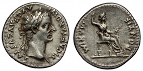 Tiberius (14-37) AR Denarius (Silver, 19mm, 3.67 g, 6h). “Tribute Penny” type. Lugdunum (Lyon), 18-35. 
Obv: TI CAESAR DIVI AVG F AVGVSTVS - laureate ...