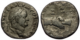 Vespasian (69-79) AR Denarius (Silver, 18mm, 2.93g) Rome, 73. 
Obv: IMP CΛES VESP AVG P M COS IIII CEN - laureate head right 
Rev: FIDES PVBL - claspe...