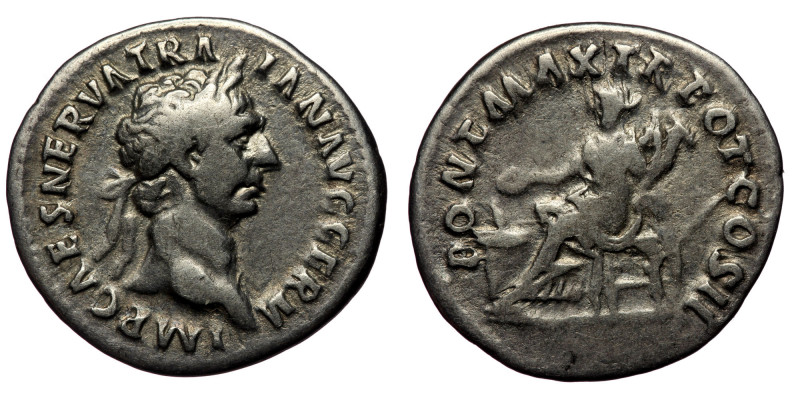 Trajan AD 98-117. Rome Denarius AR ( Silver. 3.05 g. 18 mm)
IMP CAES NERVA TRAIA...