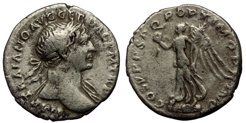 Trajan (98-117) AR Denarius (Silver, 18mm, 3.13g) Rome, ca 108-109 
Obv: IMP TRA...