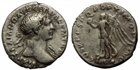 Trajan (98-117) AR Denarius (Silver, 18mm, 3.13g) Rome, ca 108-109 
Obv: IMP TRAIANO AVG GER DAC P M TR P - Laureate head of Trajan to right, with sli...