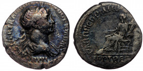 Trajan (98-117) AR Denarius (Silver, 2.44g, 18mm) 
Obv: IMP CAES NER TRAIAN OPTIM AVG GERM DAC - Laureate, draped and cuirassed bust right 
Rev: PARTH...