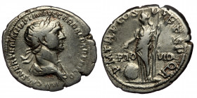 Trajan (AD 98-117) AR denarius (Silver, 19mm, 3.57g) Rome, 116-117 
Obv: IMP CAES NER TRAIAN OPTIM AVG GERM DAC - laureate and draped bust of Trajan r...