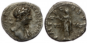 Hadrian (117-138) AR Denarius (Silver, 3,09g, 18mm), Rome, 118
Obv: IMP. CAESAR TRAIAN. HADRIANVS AVG - laureate bust to right with drapery on left sh...