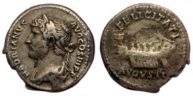 Hadrian (117-138) AR Denarius (Silver, 3,34g, 19mm Rome, 134-138 
Obv: HADRIANVS AVG COS III P P - laureate head left 
Rev: FELICITATI AVGVSTI - galle...