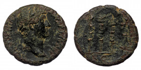 Hadrian (217-238) AE Semis or Quadrans (Bronze, 17mm, 3.64g.) Rome, 125-128. 
Obv. HADRIANVS AVGVSTVS PP; Laureate, draped and cuirassed bust, right. ...