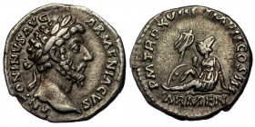 Marcus Aurelius (161-180) AR denarius (Silver, 17mm, 3.22g) Rome, 163-164 
Obv: ANTONINVS AVG ARMENIACVS - laureate head of Marcus right 
Rev: P M TR ...