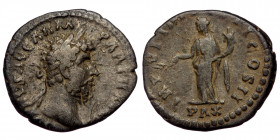 Lucius Verus (161-168) AR Denarius (Silver, 18mm, 3,00g) Rome, 165-166. 
Obv: L VERVS AVG ARM PARTH MAX - laureate head to right 
Rev: PAX AVG TR P VI...