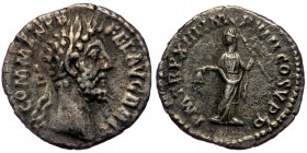 COMMODUS (177-192) AR Denarius (Silver, 18mm, 2.859gm), Rome,188 
Obv: M COMM ANT P FEL AVG BRIT - laureate head right 
Rev: P M TR P XIII IMP VIII CO...