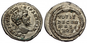 Septimius Severus (193–211) AR Denarius (Silver, 3,49g, 20mm) Laodicaea, 198-202
Obv: L SEPT SEV AVG IMP XI PART MAX - Laureate head right 
Rev: VOTIS...