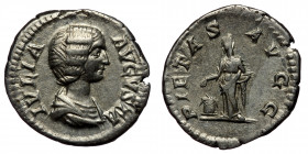JULIA DOMNA (Augusta, 193-217) AR Denarius (Silver, 3,41g, 18mm) Rome. 
Obv: IVLIA AVGVSTA - Draped bust right 
Rev: PIETAS AVGG - Pietas standing lef...