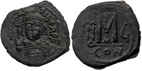 Maurice Tiberius. 582-602. AE follis ( Bronze. 12.14 g. 31 mm) Constantinople mint,
dated RY 7= 588/9. 
D N MAVRC TIbЄR P P AVG, helmeted and cuirasse...