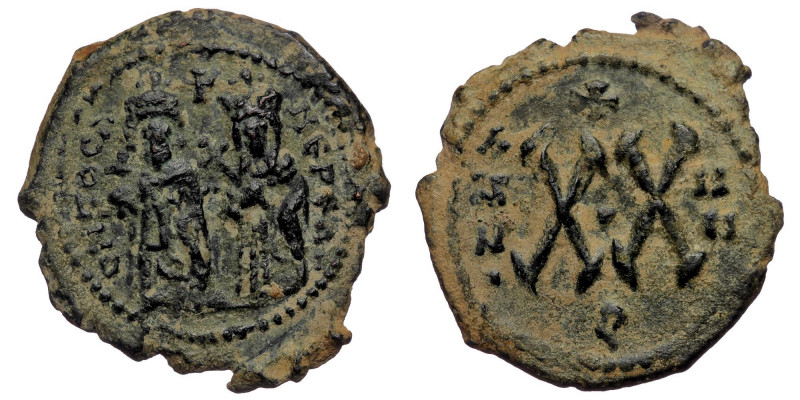 Phocas, with Leontia. 602-610. Half Follis ( Bronze. 5.16 g. 23 mm) AE
Phocas an...