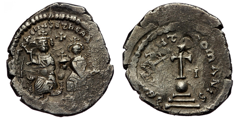 Heraclius with Heraclius Constantine AD 610-641. Struck AD 615-638. Constantinop...