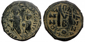Heraclius (610 - 641 AD) and Heraclius Constantine Follis. Constantinople. 610-641 AD. ( Bronze. 9.30 g. 28 mm)
Heraclius, bearded, on left, and Herac...