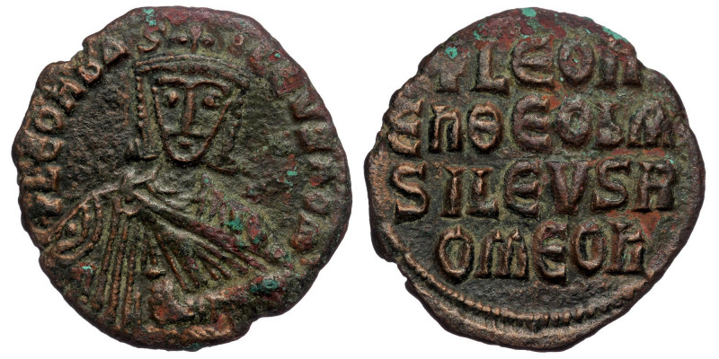 Leo VI the Wise, 886-912. Follis (Bronze, 7.38 g. 25 mm), Constantinopolis. 
+LЄ...