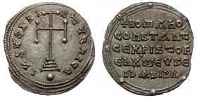 Constantine VII Porphyrogenitus (AD 913-959) with Romanus I Lecapenus. AR miliaresion ( Silver. 2.85 g. 24 mm) NGC 
Constantinople. IҺSЧS XRISTЧS ҺICA...