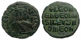 Leo VI the Wise, 886-912. Follis (Bronze 6.95 g. 26 mm), Constantinopolis. 
+LЄOn bASILЄVS ROM' Bust of Leo VI facing, with short beard, wearing crown...