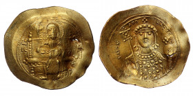 Michael VII Ducas, 1071-1078. Histamenon (Electrum,4.39 g. 28 mm), Constantinopolis. 
Bust of Christ Pantokrator facing, wearing tunic and pallium, ra...