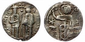 Andronicus II Palaeologus, with Michael IX, 1282-1328. Basilikon (Silver,1.62 g. 21 mm), Constantinople, 1304-1320. 
Christ Pantokrator enthroned faci...