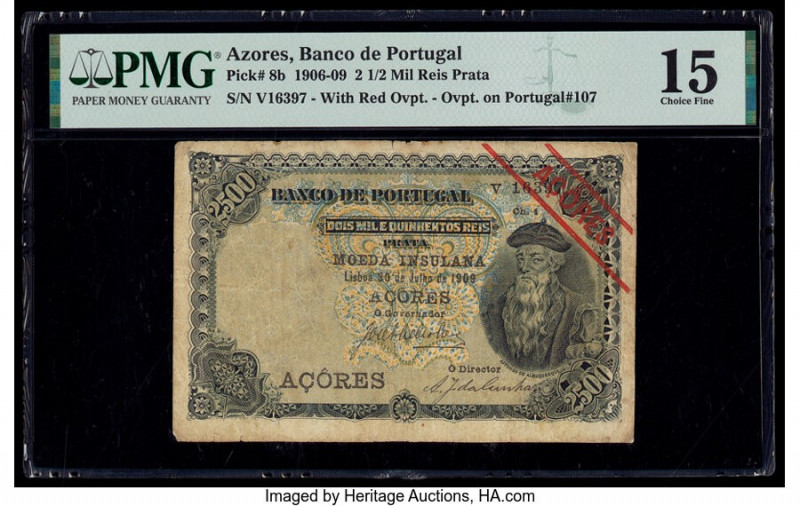 Azores Banco de Portugal 2 1/2 Mil Reis Prata 30.7.1909 Pick 8b PMG Choice Fine ...