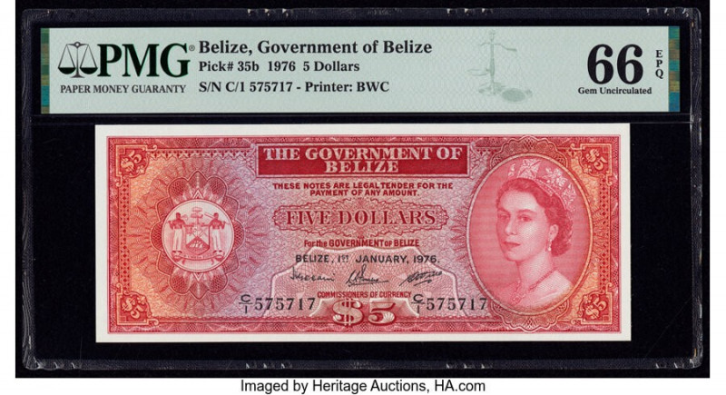 Belize Government of Belize 5 Dollars 1.1.1976 Pick 35b PMG Gem Uncirculated 66 ...