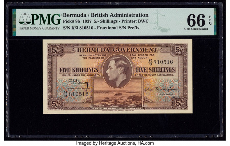Bermuda Bermuda Government 5 Shillings 12.5.1937 Pick 8b PMG Gem Uncirculated 66...