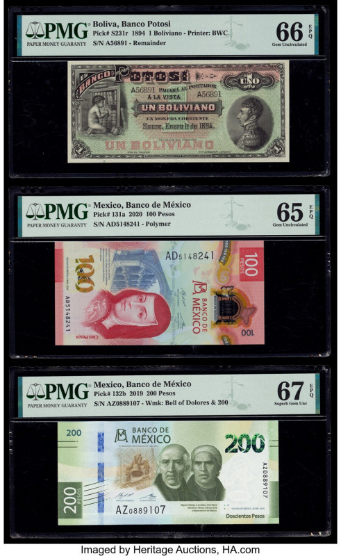Bolivia & Mexico Group Lot of 5 Graded Examples PMG Gem Uncirculated 66 EPQ; Gem...