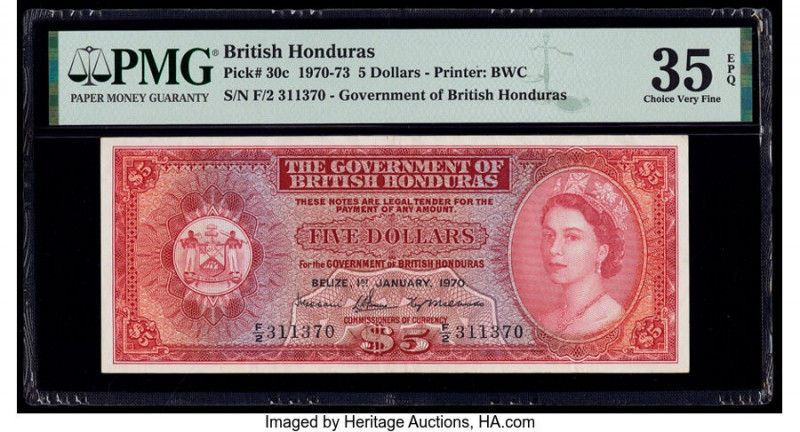 British Honduras Government of British Honduras 5 Dollars 1.1.1970 Pick 30c PMG ...