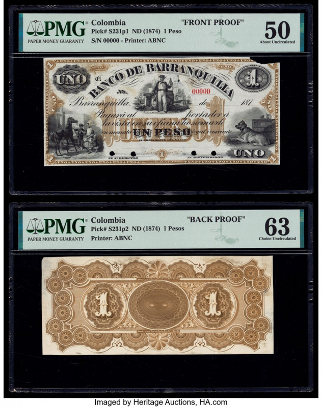 Colombia Banco de Barranquilla 1 Peso ND (1874) Pick S231p1; S231p2 Front and Ba...