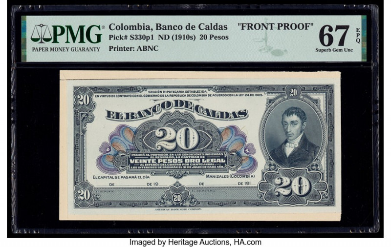 Colombia Banco de Caldas 20 Pesos ND (ca. 1910s) Pick S330p1 Proof PMG Superb Ge...