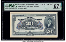 Colombia Banco de Caldas 20 Pesos ND (ca. 1910s) Pick S330p1 Proof PMG Superb Gem Unc 67 EPQ. Cancelled with 2 punch holes and mounted on cardstock. 
...
