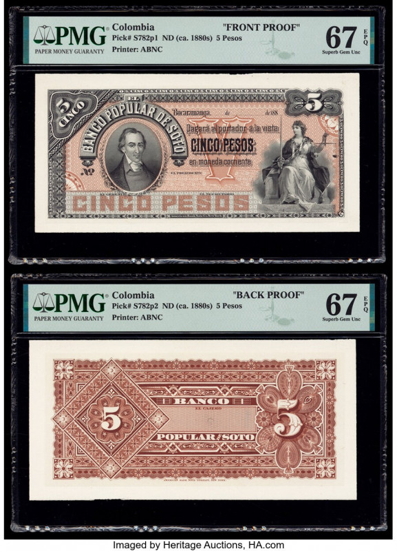 Colombia Banco Popular de Soto 5 Pesos ND (ca. 1880s) Pick S782p1; S782p2 Front ...