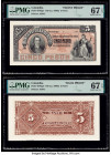 Colombia Banco Popular de Soto 5 Pesos ND (ca. 1880s) Pick S782p1; S782p2 Front and Back Proofs PMG Superb Gem Unc 67 EPQ (2). Both examples are mount...
