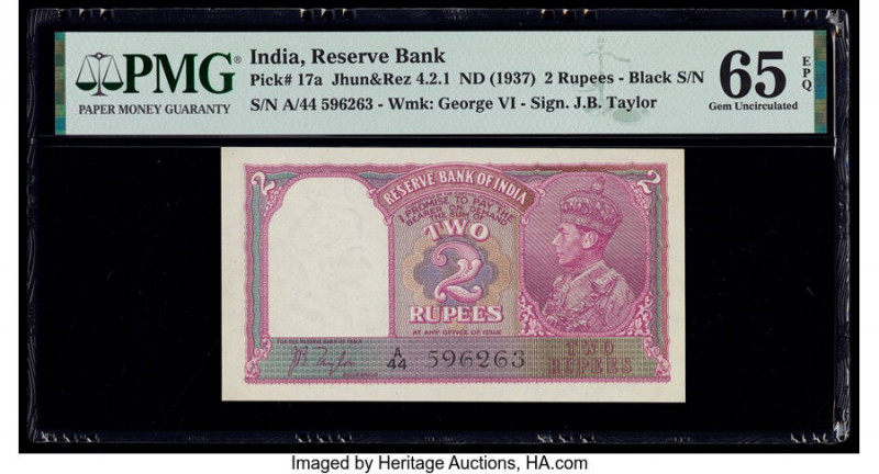 India Reserve Bank of India 2 Rupees ND (1937) Pick 17a Jhun4.2.1 PMG Gem Uncirc...