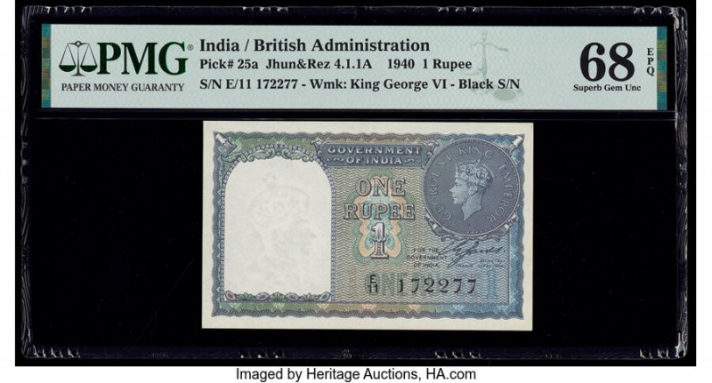 India Government of India 1 Rupee 1940 Pick 25a Jhun4.1.1A PMG Superb Gem Unc 68...