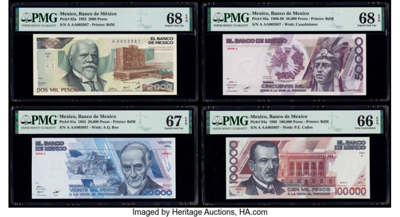 Four Matching Serial Number Examples Mexico Banco de Mexico 2000; 20,000; 50,000...