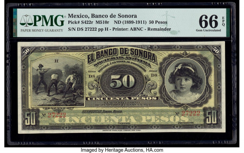 Mexico Banco de Sonora 50 Pesos ND (1899-1911) Pick S422r M510r Remainder PMG Ge...