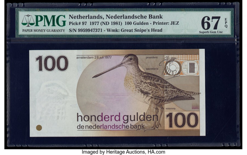 Netherlands Netherlands Bank 100 Gulden 28.7.1977 Pick 97 PMG Superb Gem Unc 67 ...