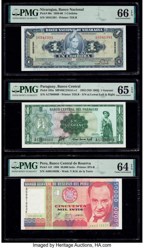 Nicaragua, Paraguay and Peru Group of 6 Graded Examples PMG Gem Uncirculated 66 ...
