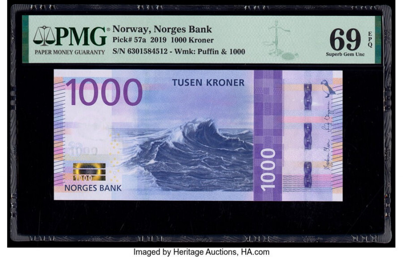 Norway Norges Bank 1000 Kroner 2019 Pick 57a PMG Superb Gem Unc 69 EPQ. Tied for...