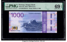 Norway Norges Bank 1000 Kroner 2019 Pick 57a PMG Superb Gem Unc 69 EPQ. Tied for the highest grade in the PMG Population Report at the time of catalog...