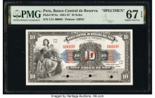 Peru Banco Central de Reserva 10 Soles 17.10.1947 Pick 67As Specimen PMG Superb Gem Unc 67 EPQ. Cancelled with 3 punch holes. 

HID09801242017

© 2020...