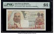 Saint Pierre and Miquelon Caisse Centrale de la France d'Outre-Mer 100 Francs ND (1950-60) Pick 26 PMG Choice Uncirculated 64 EPQ. 

HID09801242017

©...