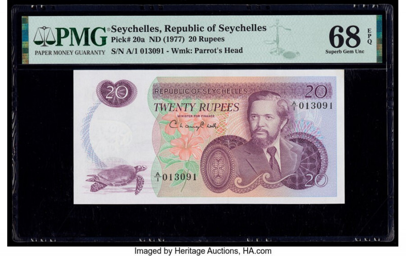 Seychelles Republic of Seychelles 20 Rupees ND (1977) Pick 20a PMG Superb Gem Un...