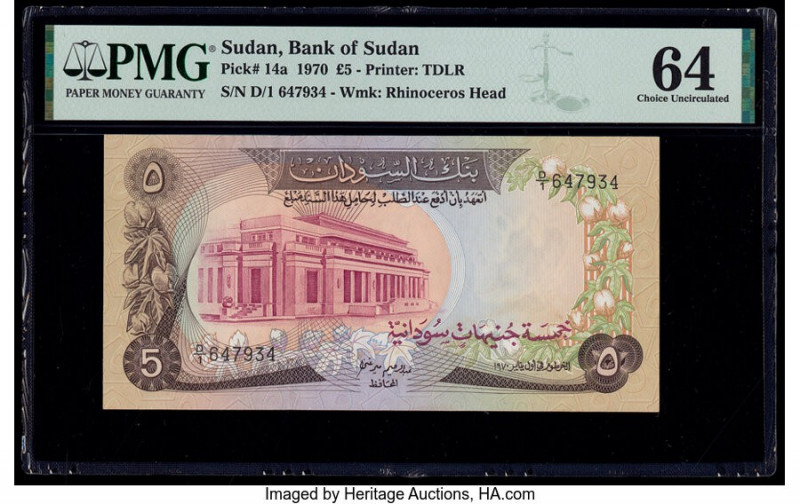 Sudan Bank of Sudan 5 Pounds 1970 Pick 14a PMG Choice Uncirculated 64. 

HID0980...