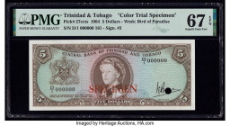 Trinidad & Tobago Central Bank of Trinidad and Tobago 5 Dollars 1964 Pick 27ccts Color Trial Specimen PMG Superb Gem Unc 67 EPQ. Cancelled with 1 punc...