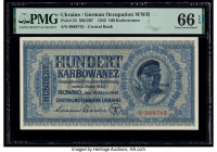 Ukraine Ukrainian Central Bank 100 Karbowanez 5.3.1942 Pick 55 PMG Gem Uncirculated 66 EPQ. 

HID09801242017

© 2020 Heritage Auctions | All Rights Re...